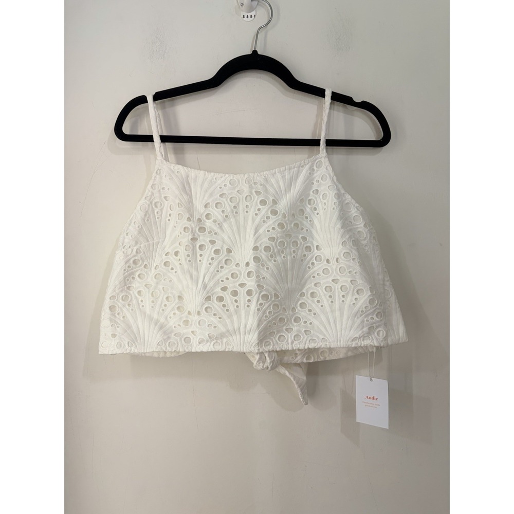 Andie The Santiago Crop Top White Eyelet Tie Back Cover Up NWT Large